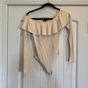 Express Beige Off-Shoulder Bodysuit